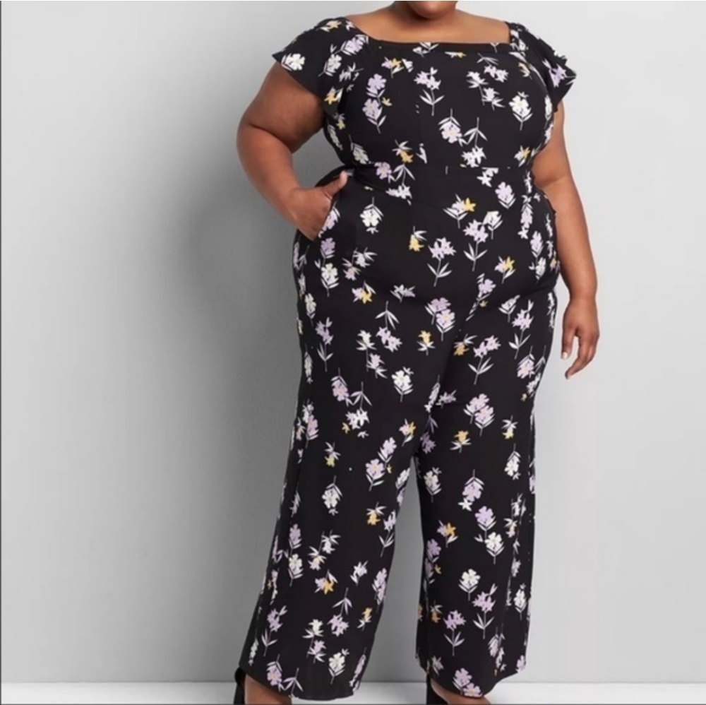 Lane Bryant Black Floral Jumpsuit